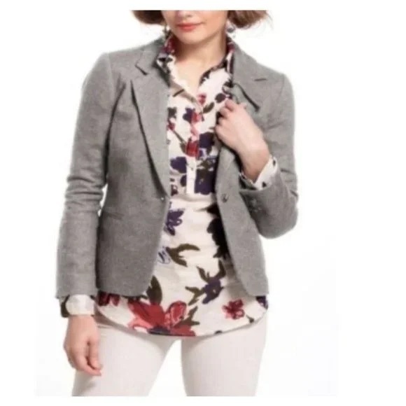 Anthropologie Elevenses Gray Pleated Collar Wool Career Office Blazer Sz US 4 - Picture 1 of 9